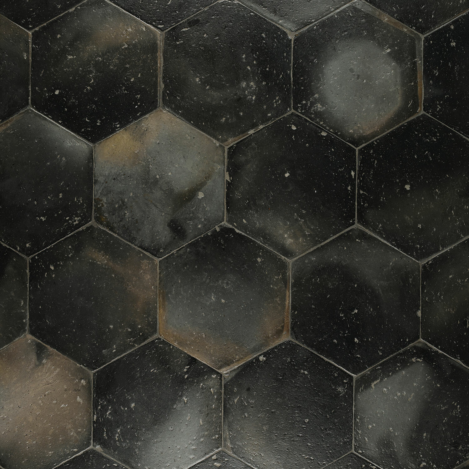 Composizioni e Disegni: Esagoni grigio-neri (senza coloranti minerali) stonalizzati 10,5 cm - FornacePolirone